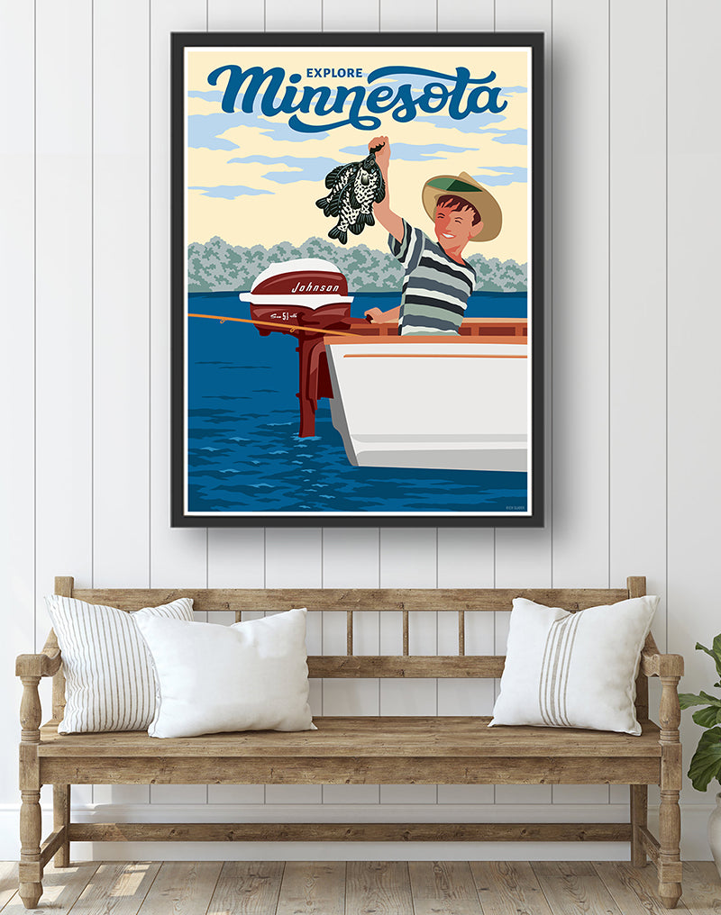 Explore Minnesota, Vintage Fishing Poster by Rich Sladek (frame not in –  Image Quest Design