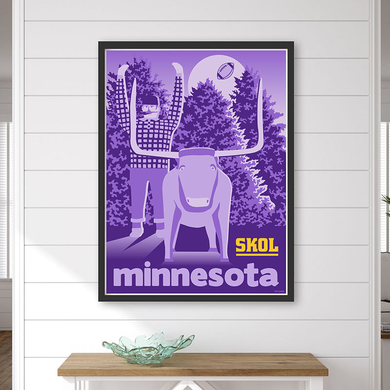 Paul Bunyan and Babe the “Purple” Ox, Skol, Minnesota Football Poster by Rich Sladek (frame not included)