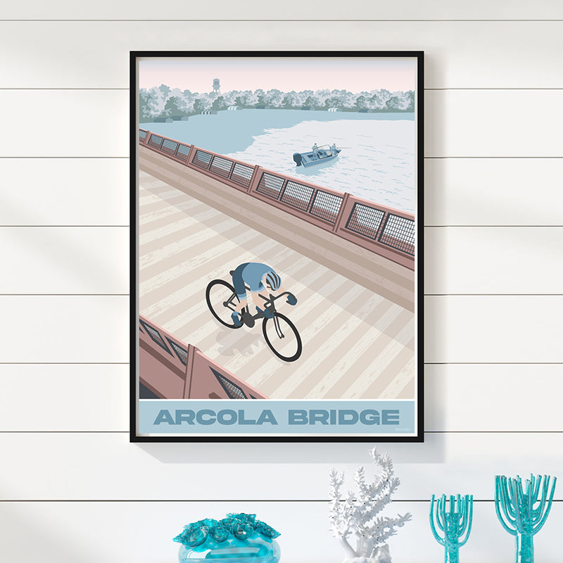 Arcola Bridge - Cyclist, Lake Minnetonka Poster by Rich Sladek (frame not included)