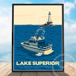 Charter Fishing, Lake Superior, Rock of Ages Lighthouse Poster by Rich Sladek (frame not included)