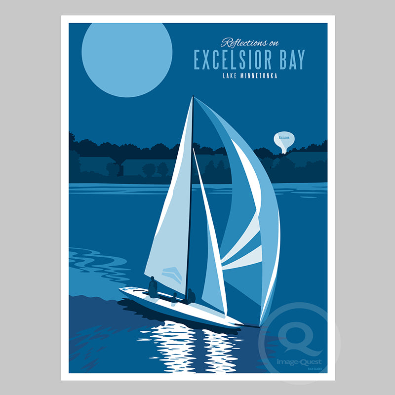 Reflections on Excelsior Bay Lake Minnetonka, Sailboat Poster by Rich Sladek (frame not included)