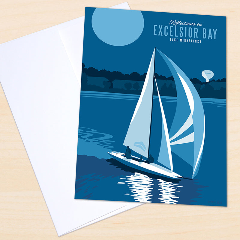 Reflections on Excelsior Bay Lake Minnetonka, Sailboat Greeting Card