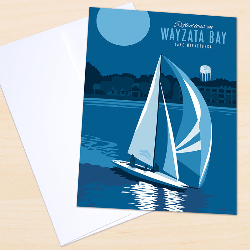 Reflections on Wayzata Bay Lake Minnetonka, Sailboat Greeting Card