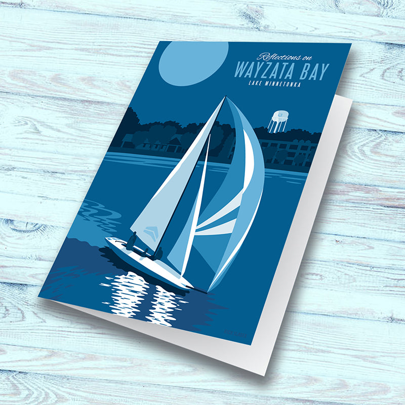 Reflections on Wayzata Bay Lake Minnetonka, Sailboat Greeting Card